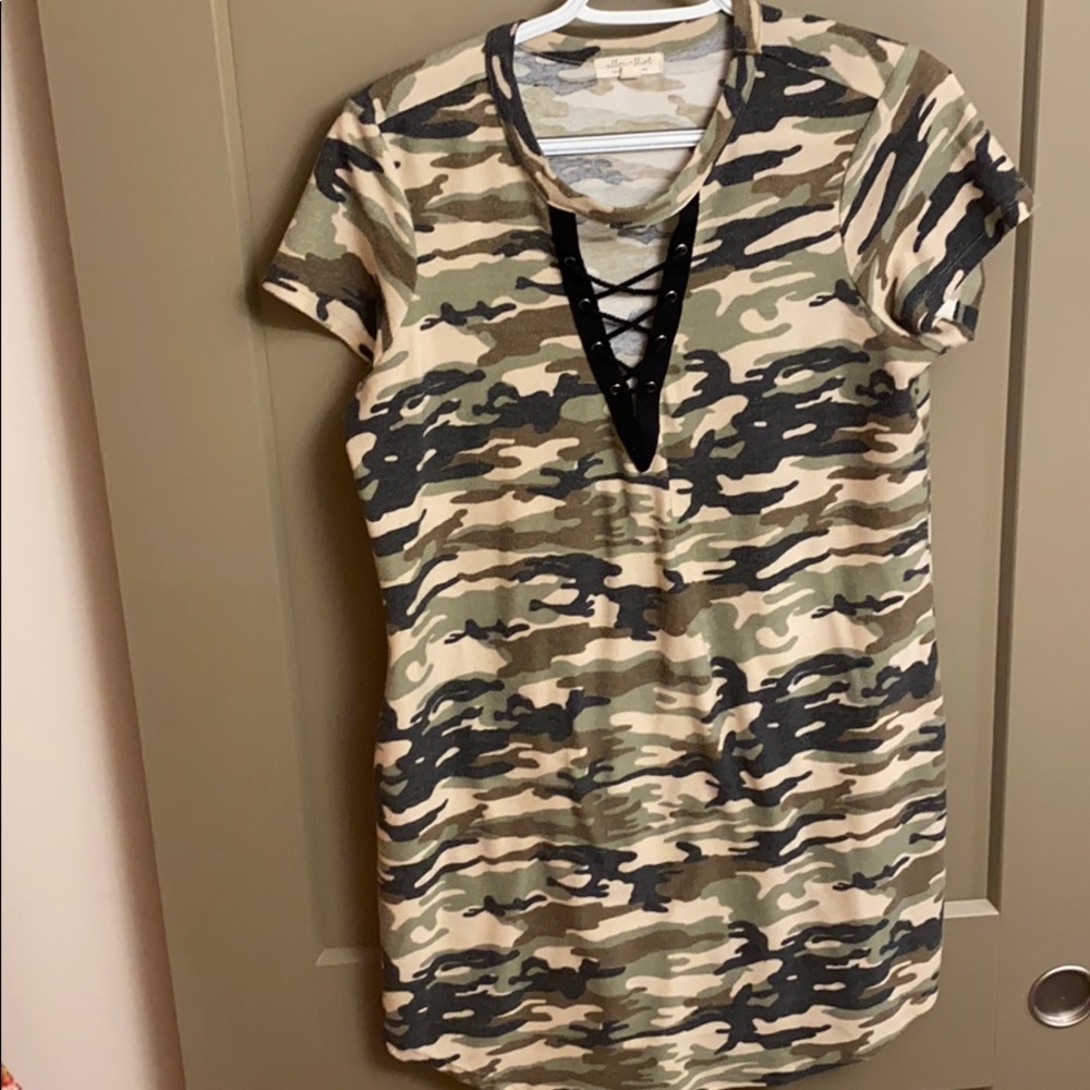 camo lace up dress
